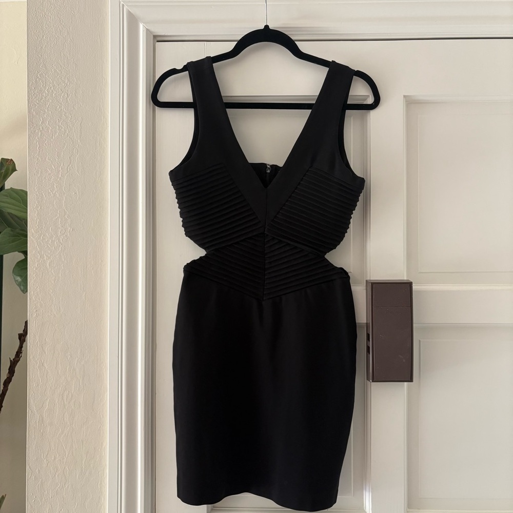 Parker Black Mini Sleeveless Bodycon Dress with Side Cut Outs - Size M